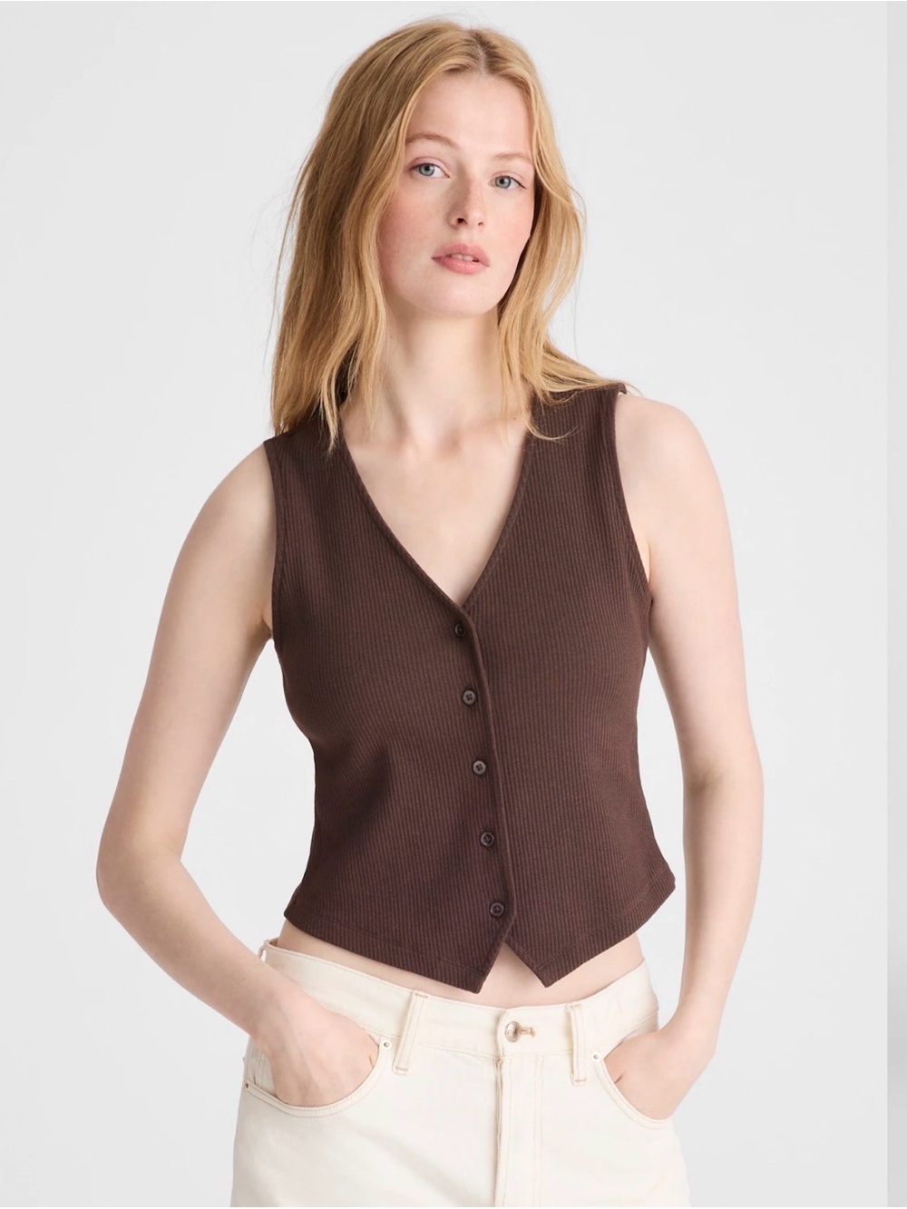 Madewell Ribbed V-Neck Vest in Dark Brown